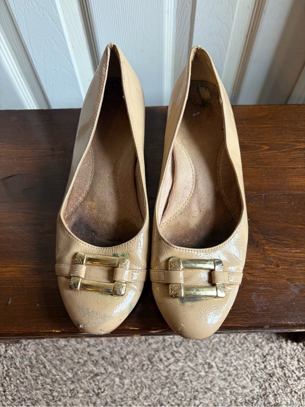 A2 By Aerosoles Nude Patent Block Heel Pumps